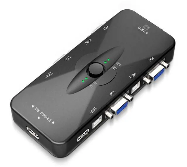 Main image of 4 Port KVM Switch, USB 2.0 KVM VGA/SVGA , VGA KVM Switch with USB Hub, Computer Switch Box Adapter for PC Keyboard