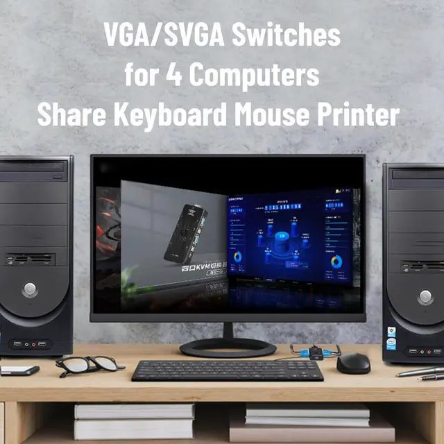 Alt view image 3 of 5 - 4 Port KVM Switch, USB 2.0 KVM VGA/SVGA , VGA KVM Switch with USB Hub, Computer Switch Box Adapter for PC Keyboard