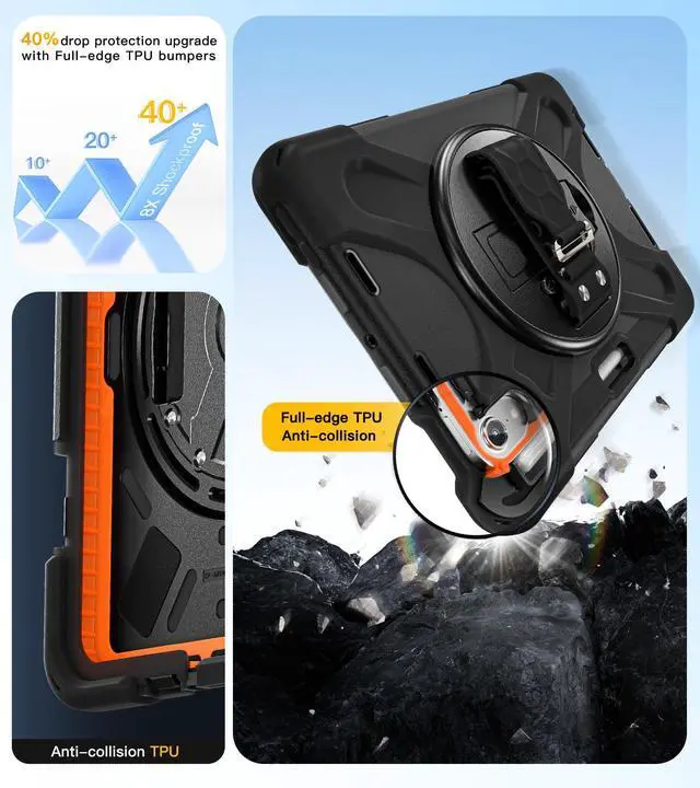 Alt view image 3 of 5 - BRAECN for iPad mini 7(A17 Pro)/ 6 case 2024/2021 8.3 inch Heavy Duty Shockproof Protective with Pencil Holder Screen Protector 360°Rotating Stand Handle Full Body Cover Shoulder Strap Kids Friendly