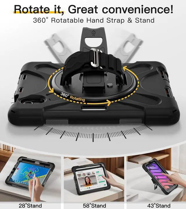 Alt view image 4 of 5 - BRAECN for iPad mini 7(A17 Pro)/ 6 case 2024/2021 8.3 inch Heavy Duty Shockproof Protective with Pencil Holder Screen Protector 360°Rotating Stand Handle Full Body Cover Shoulder Strap Kids Friendly
