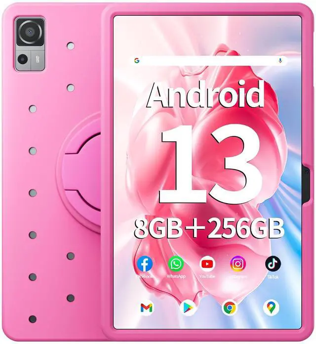 Main image of Naclud 12 Inch Tablet 8GB RAM 256GB ROM, Android 13 Tablet with Decorative Perforated Case, Octa-Core 2.0Ghz Processor, 2000 * 1200 FHD Screen, 5MP+13MP Camera, 8000mAh, GPS, WiFi, Bluetooth (Pink)