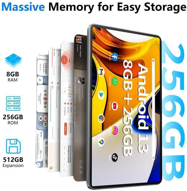 Alt view image 3 of 5 - Naclud 12 Inch Tablet 8GB RAM 256GB ROM, Android 13 Tablet with Decorative Perforated Case, Octa-Core 2.0Ghz Processor, 2000 * 1200 FHD Screen, 5MP+13MP Camera, 8000mAh, GPS, WiFi, Bluetooth (Pink)