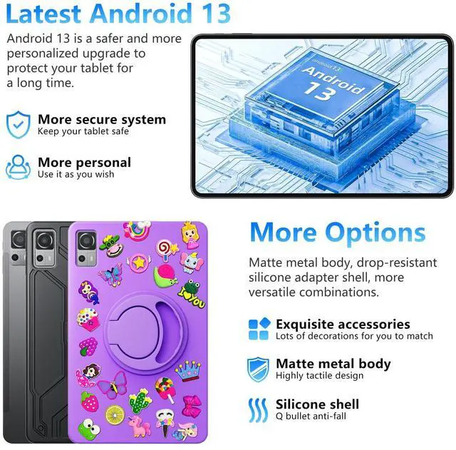 Alt view image 4 of 5 - Naclud 12 Inch Tablet 8GB RAM 256GB ROM, Android 13 Tablet with Decorative Perforated Case, Octa-Core 2.0Ghz Processor, 2000 * 1200 FHD Screen, 5MP+13MP Camera, 8000mAh, GPS, WiFi, Bluetooth (Pink)