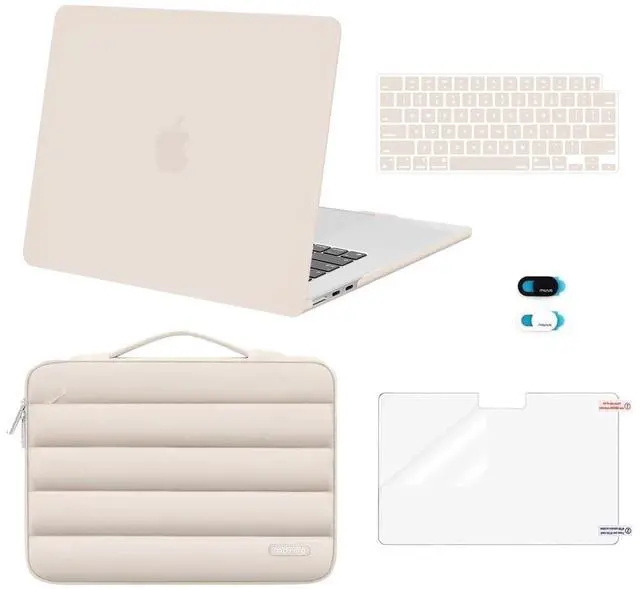 Main image of MOSISO Compatible with MacBook Air 15 inch Case 2025 2024 2023 Release M4 A3241 M3 A3114 M2 A2941 Touch ID, Plastic Hard Shell&Puffy Sleeve Bag&Keyboard Cover&Webcam Cover&Screen Film, Sand