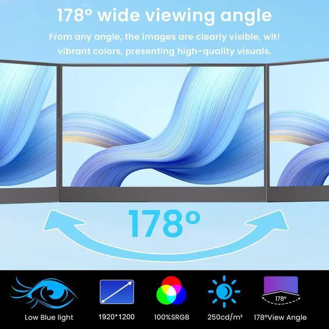 Alt view image 5 of 5 - JUSTTHINK 16'' Portable Monitor for Laptop, 1200P 144hz Gaming Monitor for Laptop PC PS5 Xbox Switch, Type C & miniHDMI Input