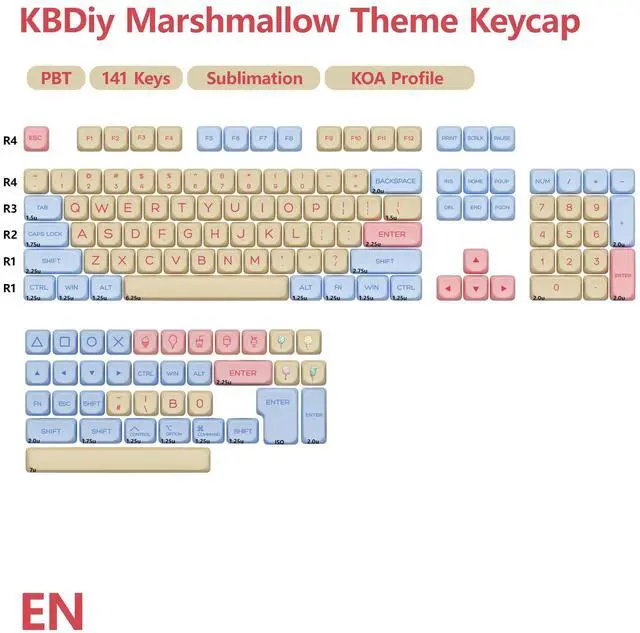 Alt view image 2 of 5 - YMKPVR KBDiy Marshmallow KOA Profile Keycaps 60 Percent,Dye-Sublimation PBT Pink Cute Custom Keyboard Keycap,141 Key Cap Set for Cherry Gateron MX Switches Mechanical Keyboards
