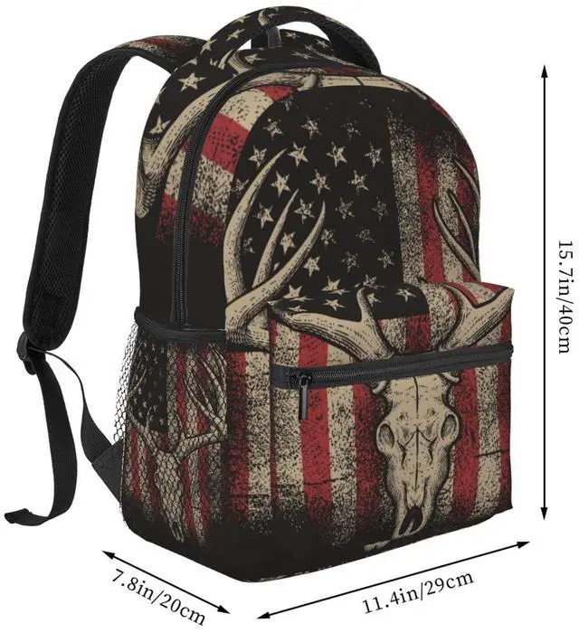 Alt view image 2 of 5 - Juoritu American Flag Deer Backpacks, Laptop Backpacks for Traveling Work Gifts, Lightweight Bags for Men and Women