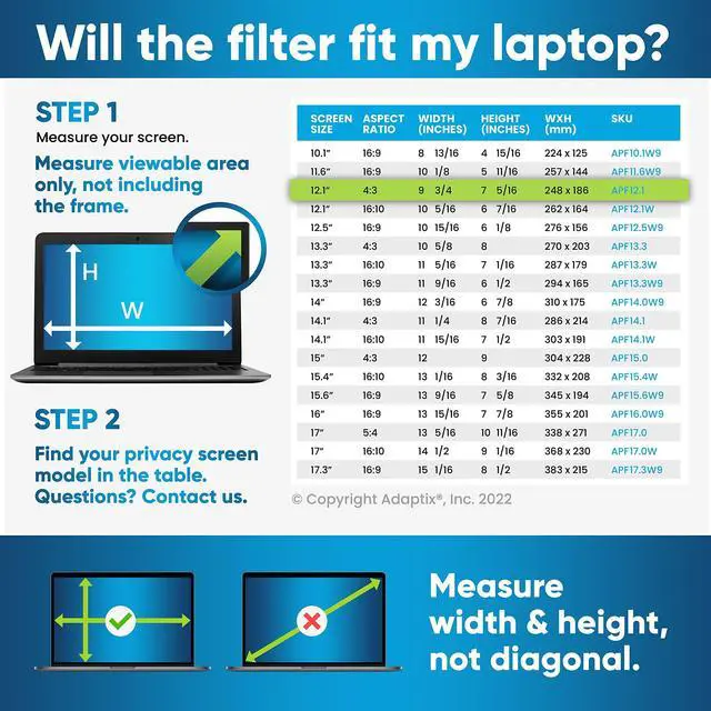 Main image of Adaptix Laptop Privacy Screen 12.1  Information Protection Privacy Filter for Laptop  Anti-Glare, Anti-Scratch, Blocks 96% UV  Matte or Gloss Finish Privacy Screen Protector  4:3 (APF12.1)