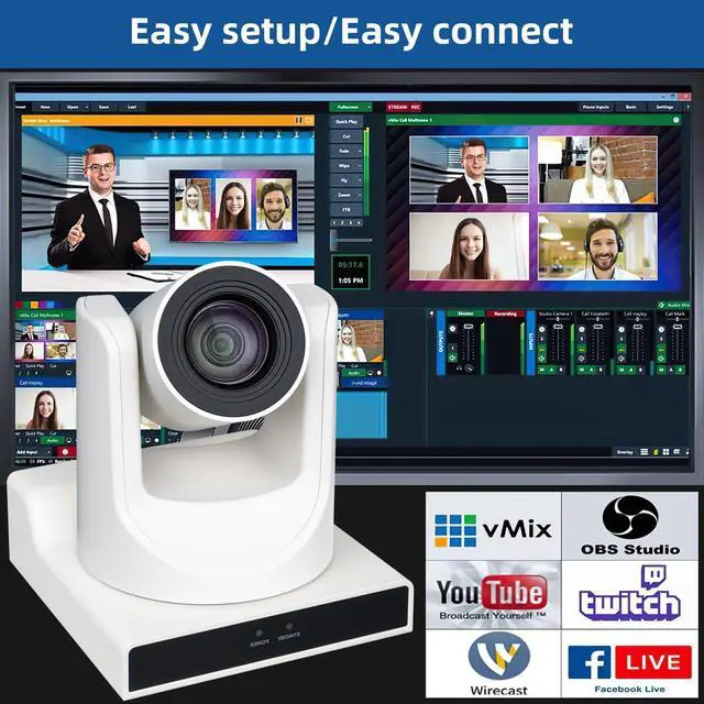 Alt view image 2 of 5 - Meeasier NDI PTZ Camera,20x AI Tracking with POE 3G-SDI/USB/IP/HDMI Optical Zoom PTZ Camera for Church,Live Streaming,Education Events vMix OBS(Full NDI)