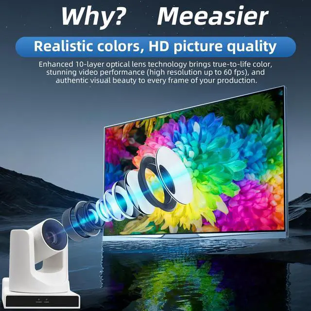 Alt view image 5 of 5 - Meeasier NDI PTZ Camera,20x AI Tracking with POE 3G-SDI/USB/IP/HDMI Optical Zoom PTZ Camera for Church,Live Streaming,Education Events vMix OBS(Full NDI)