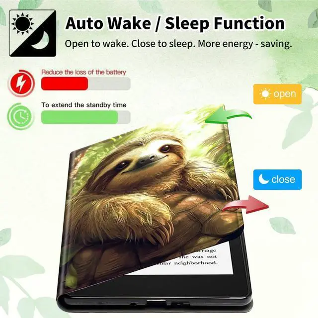 Alt view image 3 of 5 - GYSYSQSH Case for All-New Kindle Fire 7 Tablet 12th Generation (2022 Release) PU Leather Slim Folding Adjustable Stand Smart Cover with Auto Wake/Sleep for Fire 11 Max Tablet, A Sloth