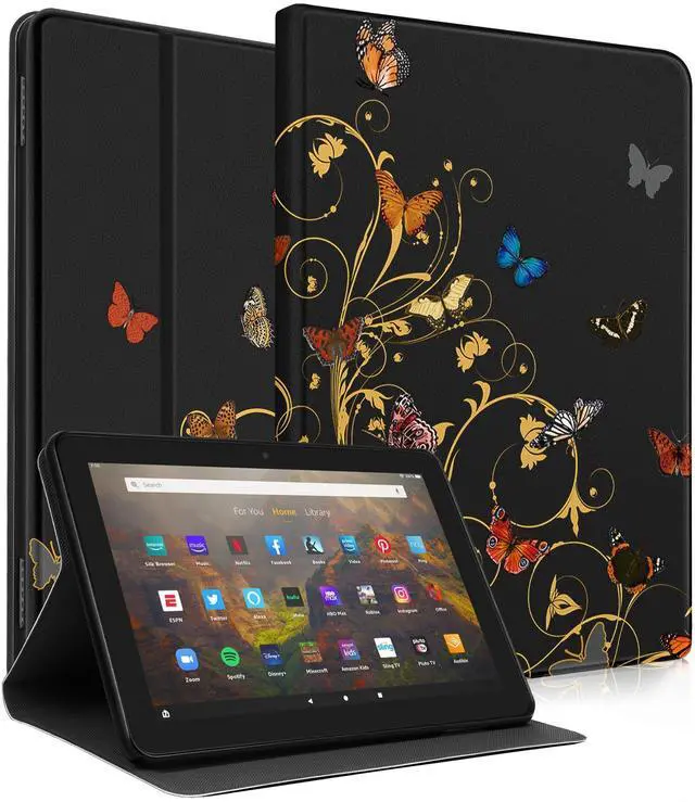 Main image of Wazzasoft for Amazon Kindle Fire HD 10/10 Plus Tablet Case 13th/11th Generation for Women Girls Folio Cover Cute Fashion Design Girly Kawaii Butterfly Pretty Teens Cases for Kindle Fire Case 10.1 Inch
