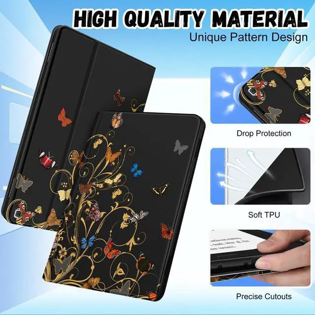 Alt view image 3 of 5 - Wazzasoft for Amazon Kindle Fire HD 10/10 Plus Tablet Case 13th/11th Generation for Women Girls Folio Cover Cute Fashion Design Girly Kawaii Butterfly Pretty Teens Cases for Kindle Fire Case 10.1 Inch