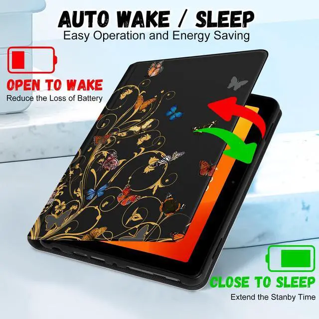 Alt view image 5 of 5 - Wazzasoft for Amazon Kindle Fire HD 10/10 Plus Tablet Case 13th/11th Generation for Women Girls Folio Cover Cute Fashion Design Girly Kawaii Butterfly Pretty Teens Cases for Kindle Fire Case 10.1 Inch