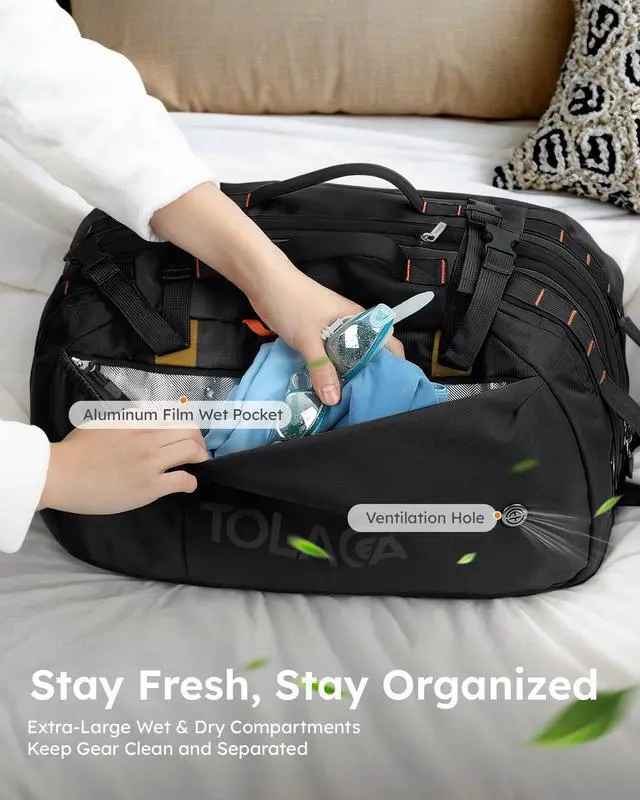 Alt view image 4 of 5 - Tolaccea Travel Laptop Backpack, Large Carry on Backpack Flight Approved Convertible Duffle Luggage Bag Daypack Work Business Rucksack Fits 16" Laptop for Men Women 3 Carrying Ways, 40L-50L Expandable