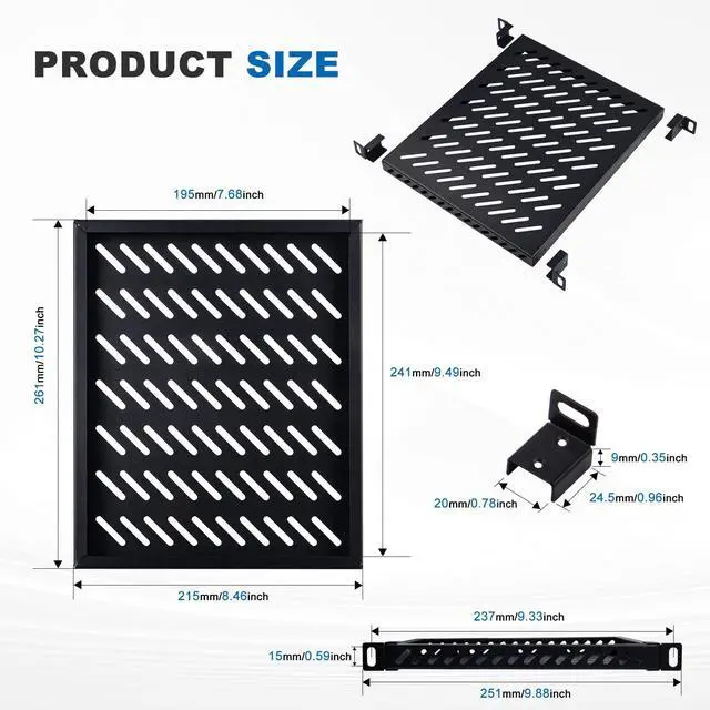 Alt view image 2 of 5 - GeeekPi 10 inch 0.5U High Duty Vented Rack Shelf for DeskPi RackMate T2 Server Rack/Network Cabinet, Maximum Load-Bearing Capacity 55LBS