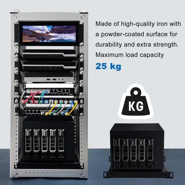 Alt view image 4 of 5 - GeeekPi 10 inch 0.5U High Duty Vented Rack Shelf for DeskPi RackMate T2 Server Rack/Network Cabinet, Maximum Load-Bearing Capacity 55LBS