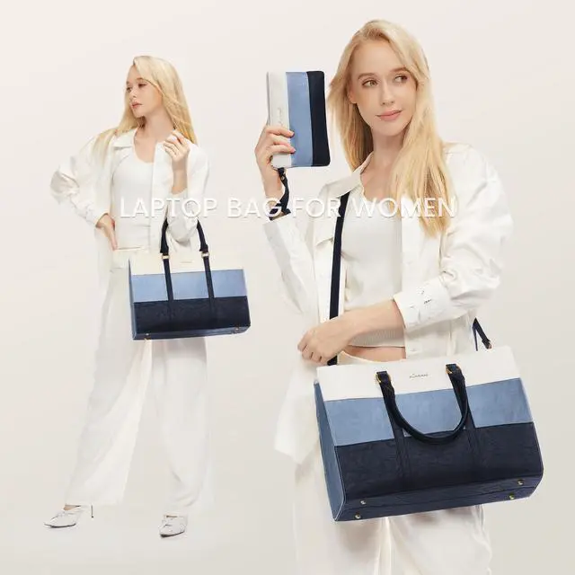 Alt view image 2 of 5 - LOVEVOOK Laptop Bag for Women, 15.6 Inch Laptop Tote Bag, Vintage Leather Work Bags for Women, Waterproof Computer bag with Clutch Purse, Large Capacity Briefcase, Business Office Bag