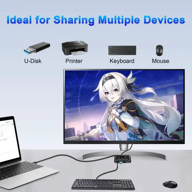 Alt view image 2 of 5 - USB Switch, USB Switcher 2 Computers, USB 3.0 Switch Sharing 4 USB Devices KVM Switcher Box for PC, Printer, Scanner, Mouse, Keyboard with 2 Pack USB Cable, Compatible with Mac/Windows/Linux