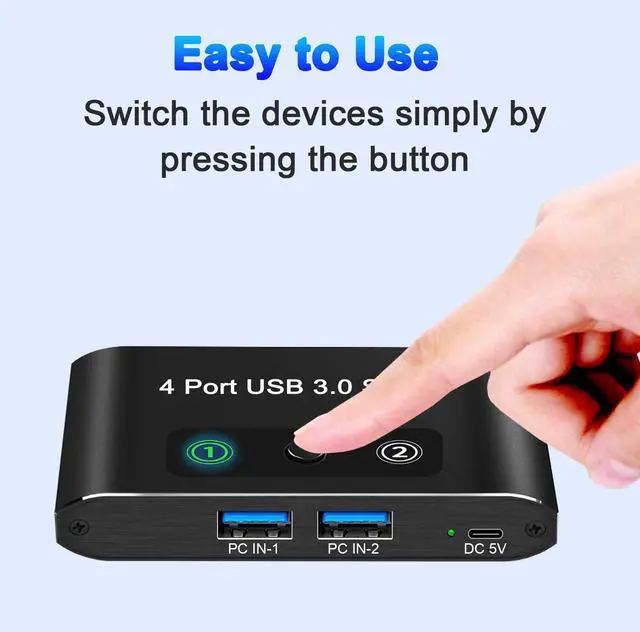 Alt view image 4 of 5 - USB Switch, USB Switcher 2 Computers, USB 3.0 Switch Sharing 4 USB Devices KVM Switcher Box for PC, Printer, Scanner, Mouse, Keyboard with 2 Pack USB Cable, Compatible with Mac/Windows/Linux