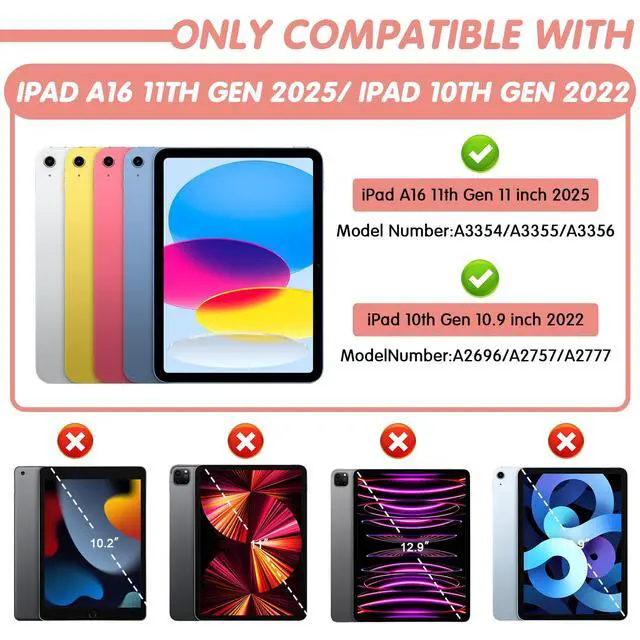 Alt view image 2 of 5 - SIBEITU Kids Case for iPad (A16) 11th Generation 11-inch 2025/ 10th Gen 10.9-inch 2022, Shockproof Rugged Hybrid 3-Layer Protective Cover with Kickstand & Pencil Holder for Girls Boys (Pink+White)