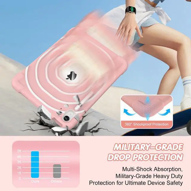 Alt view image 4 of 5 - SIBEITU Kids Case for iPad (A16) 11th Generation 11-inch 2025/ 10th Gen 10.9-inch 2022, Shockproof Rugged Hybrid 3-Layer Protective Cover with Kickstand & Pencil Holder for Girls Boys (Pink+White)