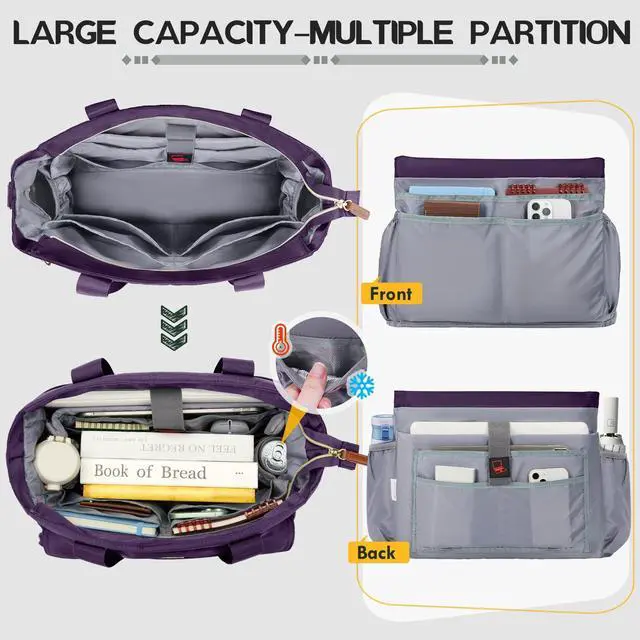 Alt view image 3 of 5 - RAINSMORE Teacher Tote Bag 15.6 inch Laptop Bag for Women with Cup Holder Work Bags Nurse Bag Professional Computer Briefcase