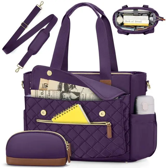 Main image of RAINSMORE Teacher Tote Bag 15.6 inch Laptop Bag for Women with Cup Holder Work Bags Nurse Bag Professional Computer Briefcase