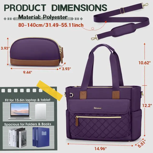 Alt view image 5 of 5 - RAINSMORE Teacher Tote Bag 15.6 inch Laptop Bag for Women with Cup Holder Work Bags Nurse Bag Professional Computer Briefcase