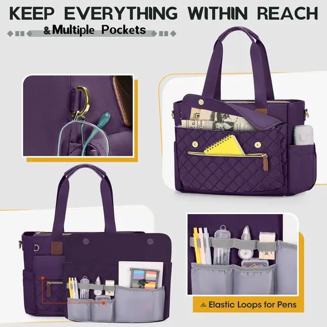 Alt view image 4 of 5 - RAINSMORE Teacher Tote Bag 15.6 inch Laptop Bag for Women with Cup Holder Work Bags Nurse Bag Professional Computer Briefcase