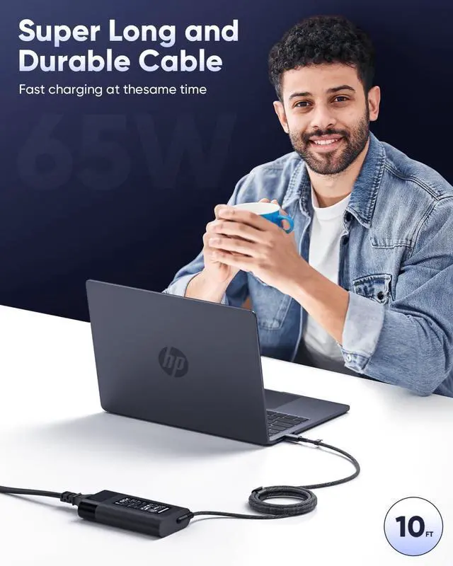 Alt view image 4 of 5 - 65W HP Laptop Charger USB C Type C Power Adapter for HP EliteBook Elite Spectre X360 X2 830 1030 1040 Envy 11 13 14 15 ProBook 430 G6 G7 G8 Chromebook Pavilion,10FT,with US Power Cable