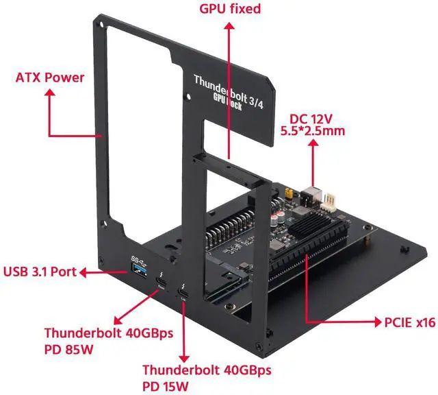 Alt view image 2 of 5 - Maskedfish Thunderbolt 3/4 eGPU Enclosure Compatible with USB4 40Gbps PD 85W Charging External GPU Dock Compatible with NVIDIA/AMD Graphics Cards on Win 10/11 Linux System, ATX Power Supply (MK-L19)