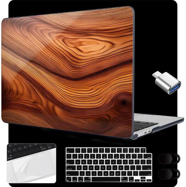 Main image of MEEgoodo Case for MacBook Air 15 inch M4/M3/M2 2025 2024 2023, Case Fit Model (A3241/A3114/A2941) for MacBook Air 15-inch, Laptop with Keyboard & Camera Cover & OTG Adapter, Tree Rings