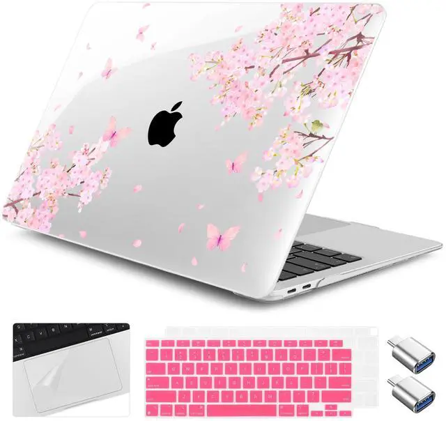 Main image of Yebiseven for M1 MacBook Air 13 inch Case 2021 2020 2019 2018 Model A2337/A2179/A1932, Laptop Hard Shell Case with Keyboard Cover & Trackpad Protector & 2 OTG Adapters, Cherry Blossom