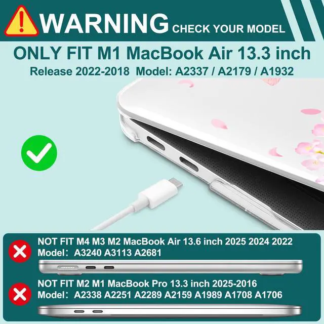Alt view image 4 of 5 - Yebiseven for M1 MacBook Air 13 inch Case 2021 2020 2019 2018 Model A2337/A2179/A1932, Laptop Hard Shell Case with Keyboard Cover & Trackpad Protector & 2 OTG Adapters, Cherry Blossom