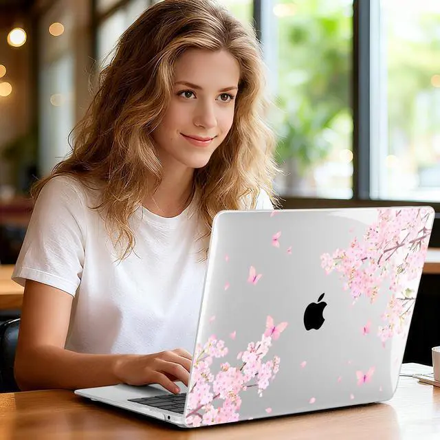 Alt view image 2 of 5 - Yebiseven for M1 MacBook Air 13 inch Case 2021 2020 2019 2018 Model A2337/A2179/A1932, Laptop Hard Shell Case with Keyboard Cover & Trackpad Protector & 2 OTG Adapters, Cherry Blossom