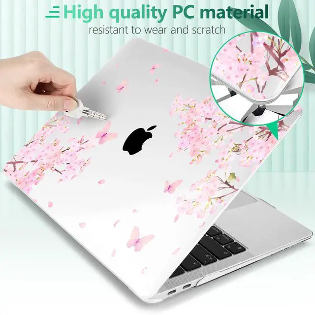 Alt view image 5 of 5 - Yebiseven for M1 MacBook Air 13 inch Case 2021 2020 2019 2018 Model A2337/A2179/A1932, Laptop Hard Shell Case with Keyboard Cover & Trackpad Protector & 2 OTG Adapters, Cherry Blossom