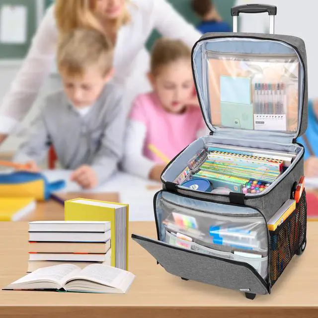 Alt view image 2 of 5 - LUXJA Rolling Teacher Tote Bag with Bottom Support Pad, Multifunctional Teacher Bag with Detachable Dolly (Patented Design), Gray