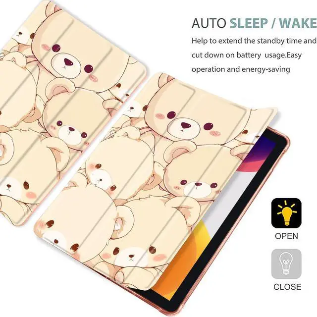 Alt view image 4 of 5 - MAYCARI Cartoon Cute Animals Case for iPad 10.9 inch 2022 with Pencil Holder, Original Pattern iPad 10th Generation Soft TPU Back Protective Cover Shell, Auto Sleep/Wake Slim Shell - Cute Cartoon Bear
