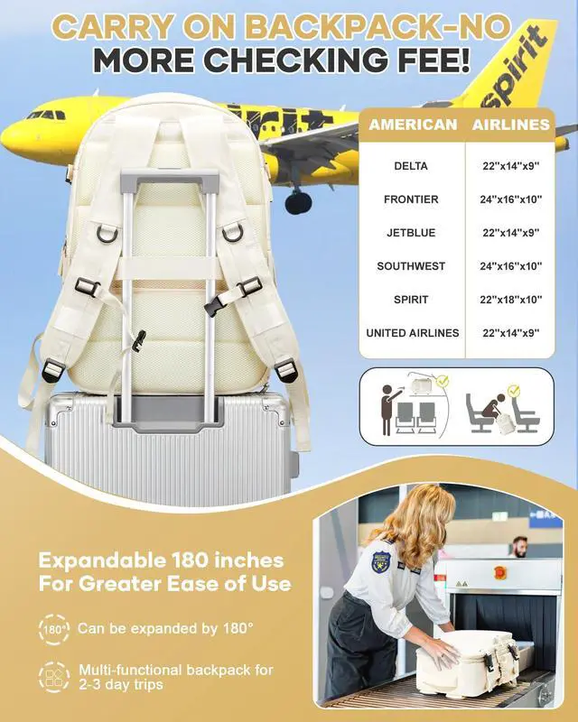 Alt view image 5 of 5 - Vacuum Travel Backpack with Pump for Women,Personal Item Carry on Backpacks Flight Approved 18x14x8 inches for Men,Laptop Waterproof Work Compression bags Casual Daypack. Beige.