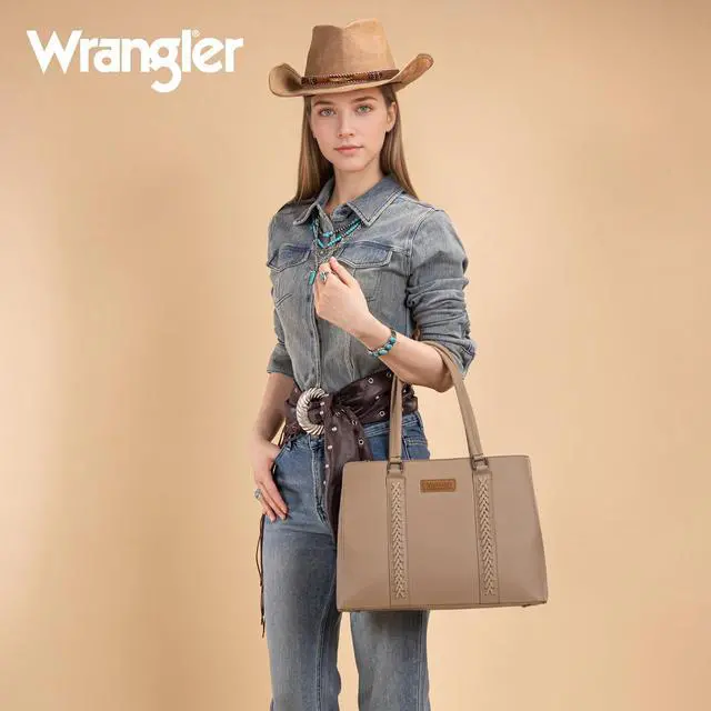 Alt view image 2 of 5 - Wrangler Whipstitch Tote Bag for Women Fall Purses and Handbags Double Compartment Work Medium Size Khaki WG387-8119KH