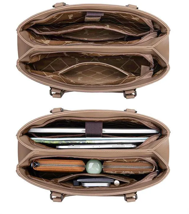 Alt view image 4 of 5 - Wrangler Whipstitch Tote Bag for Women Fall Purses and Handbags Double Compartment Work Medium Size Khaki WG387-8119KH