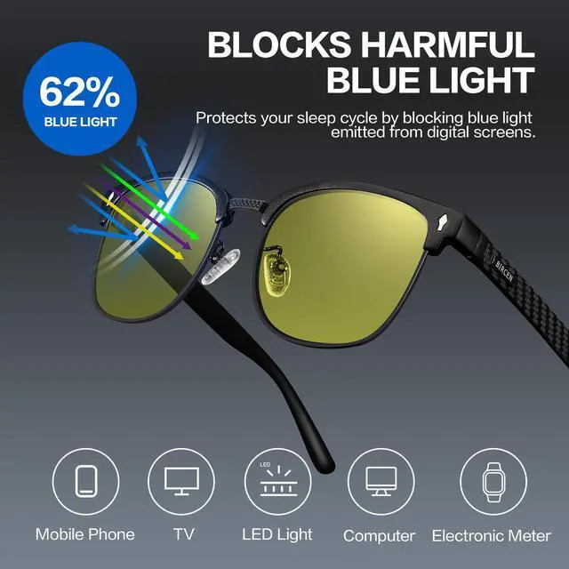 Alt view image 3 of 5 - BIRCEN Blue Light Computer Glasses: Al-Mg Metal Yellow Bluelight Blocking Reading Glasses for Men Women Anti Eyestrain on Office & Home