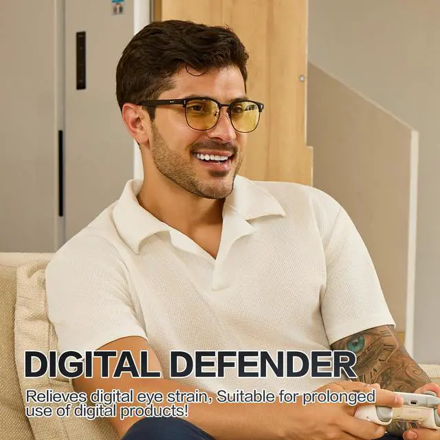 Alt view image 2 of 5 - BIRCEN Blue Light Computer Glasses: Al-Mg Metal Yellow Bluelight Blocking Reading Glasses for Men Women Anti Eyestrain on Office & Home