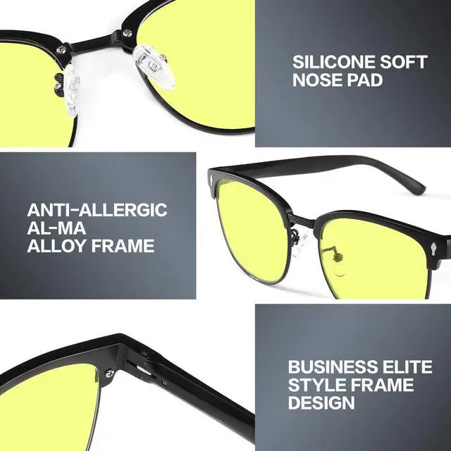 Alt view image 4 of 5 - BIRCEN Blue Light Computer Glasses: Al-Mg Metal Yellow Bluelight Blocking Reading Glasses for Men Women Anti Eyestrain on Office & Home