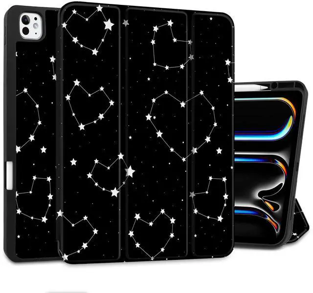 Main image of MEEgoodo Case for M5 iPad Pro 13 inch 2025/M4 iPad Pro 13 inch Case 2024, Tablet Cover with Trifold Stand + Pencil Holder + Auto Wake/Sleep + Soft TPU Back Cover, Constellations & Hearts
