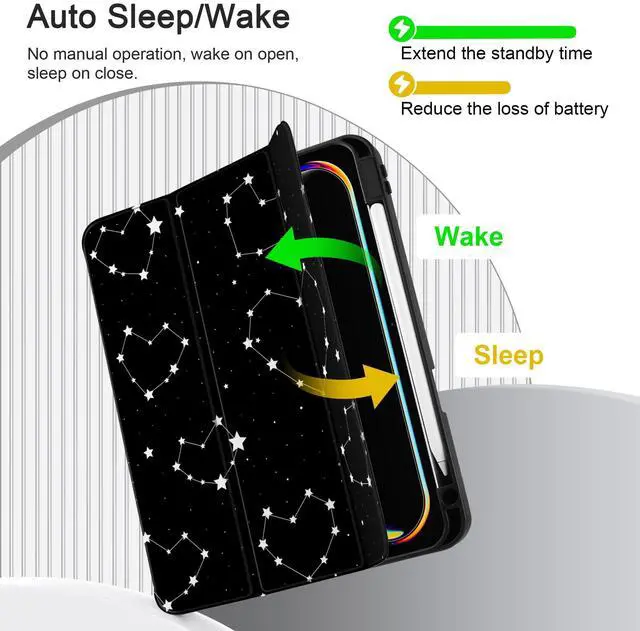 Alt view image 3 of 5 - MEEgoodo Case for M5 iPad Pro 13 inch 2025/M4 iPad Pro 13 inch Case 2024, Tablet Cover with Trifold Stand + Pencil Holder + Auto Wake/Sleep + Soft TPU Back Cover, Constellations & Hearts
