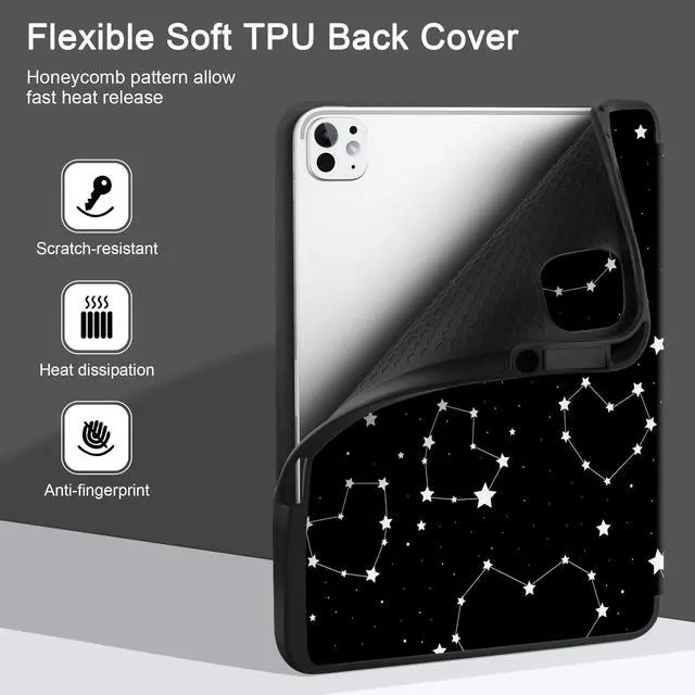 Alt view image 4 of 5 - MEEgoodo Case for M5 iPad Pro 13 inch 2025/M4 iPad Pro 13 inch Case 2024, Tablet Cover with Trifold Stand + Pencil Holder + Auto Wake/Sleep + Soft TPU Back Cover, Constellations & Hearts