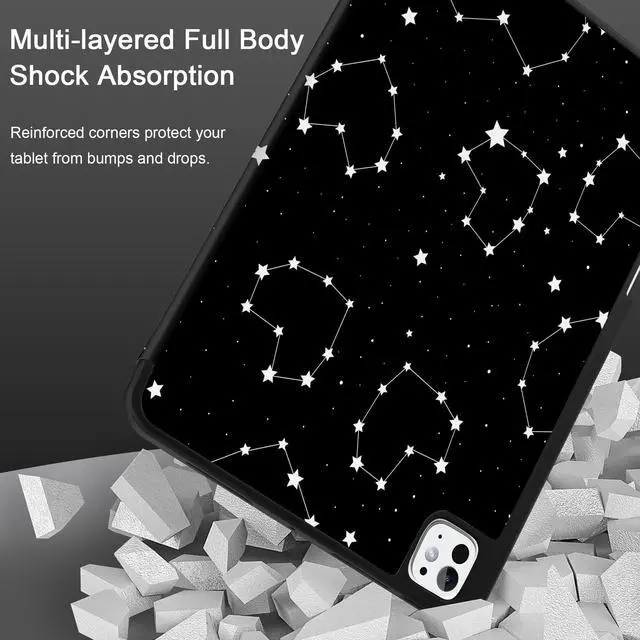 Alt view image 5 of 5 - MEEgoodo Case for M5 iPad Pro 13 inch 2025/M4 iPad Pro 13 inch Case 2024, Tablet Cover with Trifold Stand + Pencil Holder + Auto Wake/Sleep + Soft TPU Back Cover, Constellations & Hearts