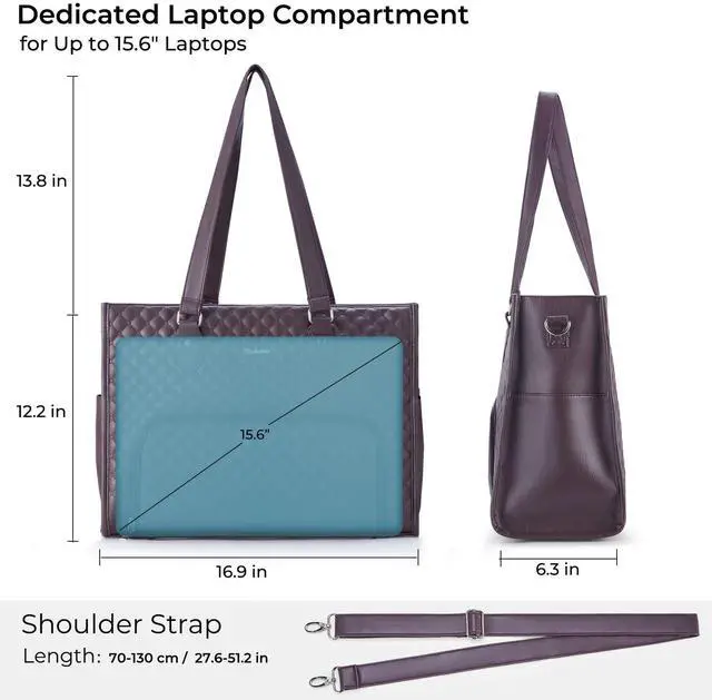 Alt view image 3 of 5 - Ralnitote Laptop Tote Bag with Insulated Lunch Compartment for Women, PU Leather 15.6 Inch Work Bag, Elegant Computer Handbag, Versatile Business Tote for Office,Travel or Casual-Plum Purple